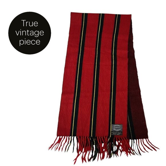 Eaton Other - EATON – Red Black Stripe Lambswool Fringe Scarf vintage os